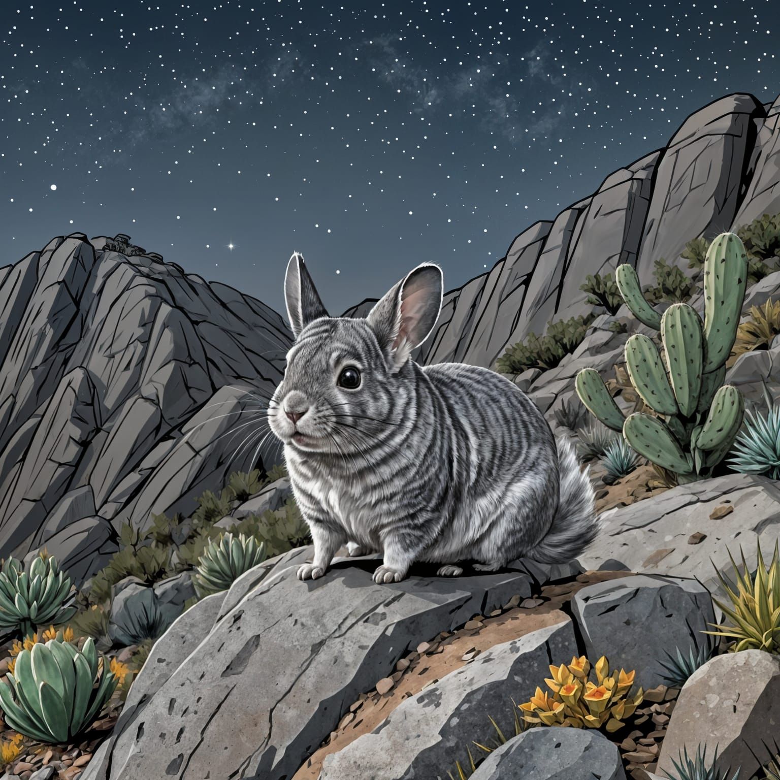 A Chinchilla's Midnight Stroll in Vibrant Digital Art