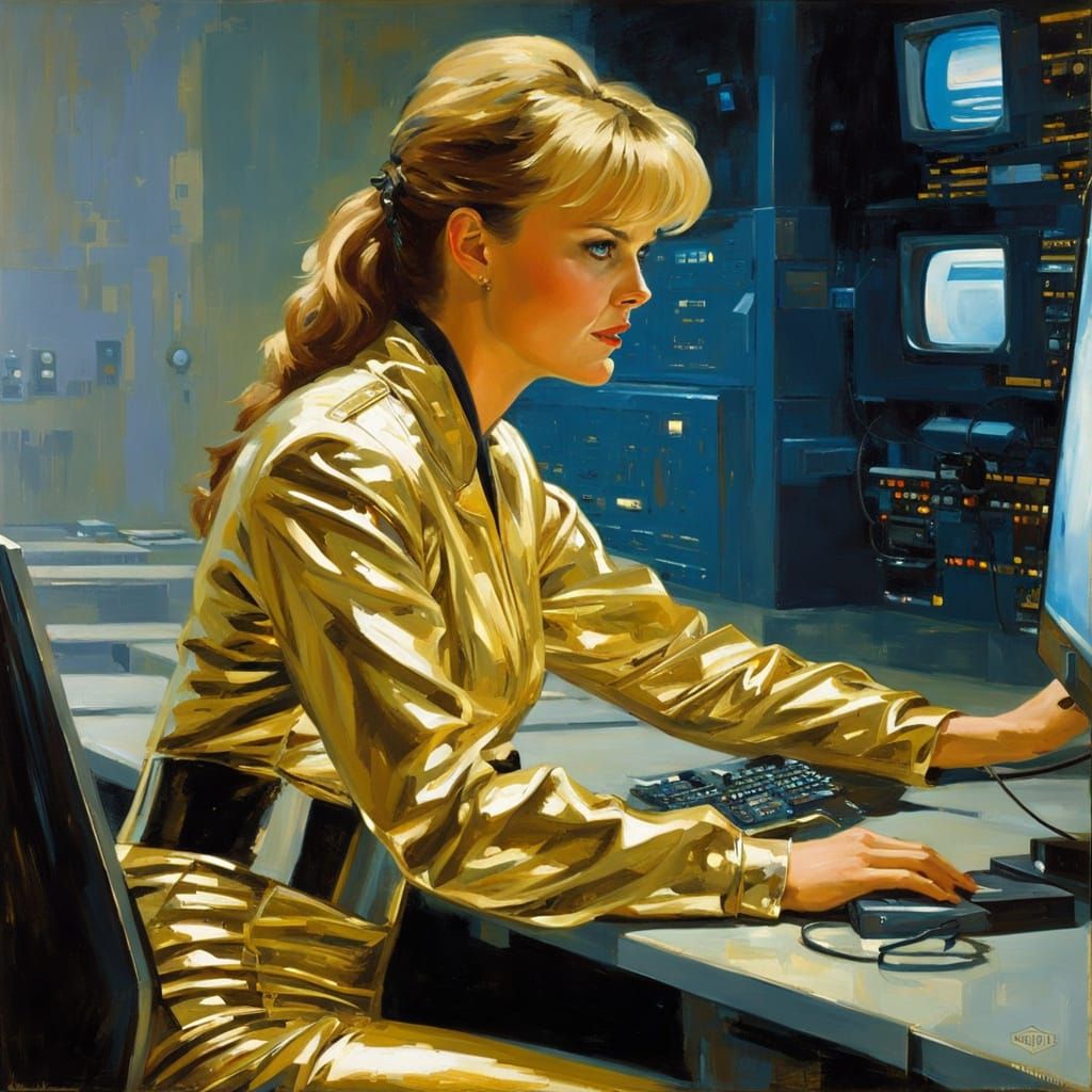 Futuristic Lab Scene: Impressionistic Oil Painting
