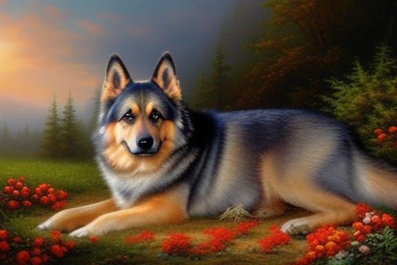 Blue and Tan German Shepherd in Fantasy Style