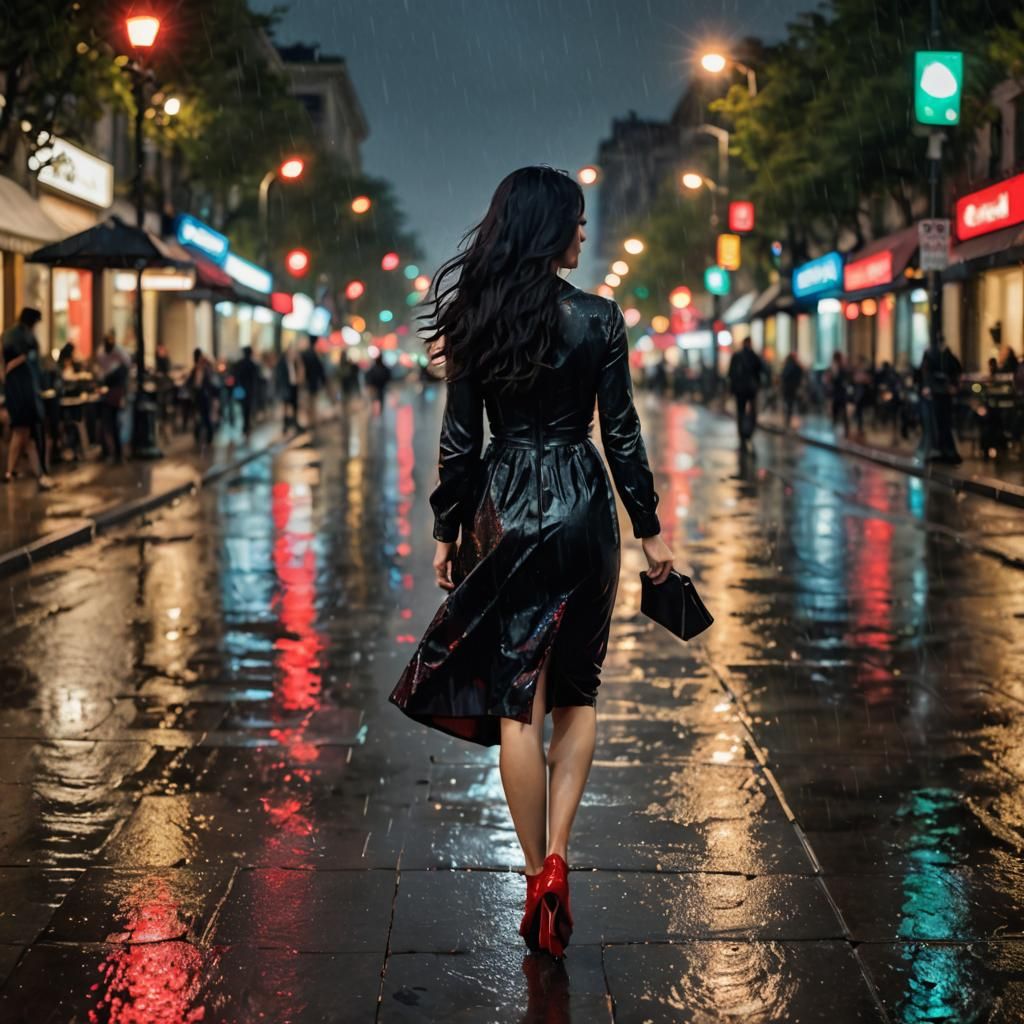 Impressionistic Night Scene of Woman in Red Heels