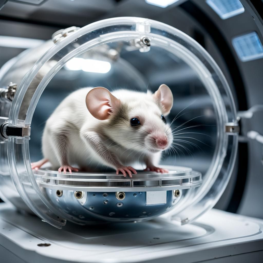 Mouse in Cryonics Capsule Aboard Spaceship