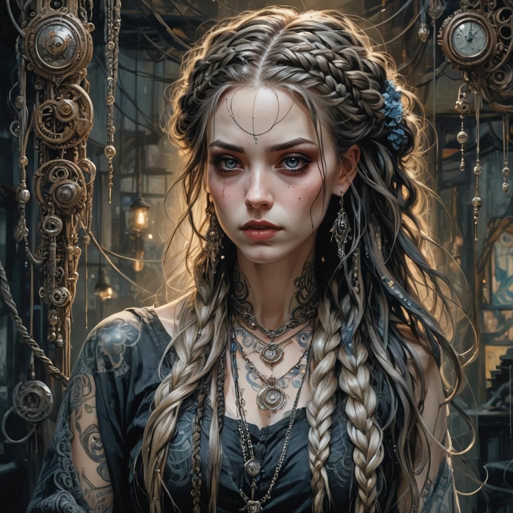 Detailed Female Artist in Ethereal Art Studio