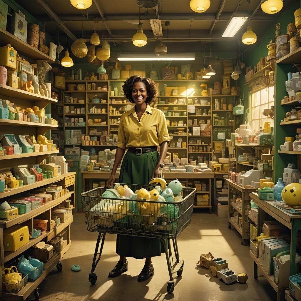 Fantasy Art of Woman in a Glowing Baby Shop
