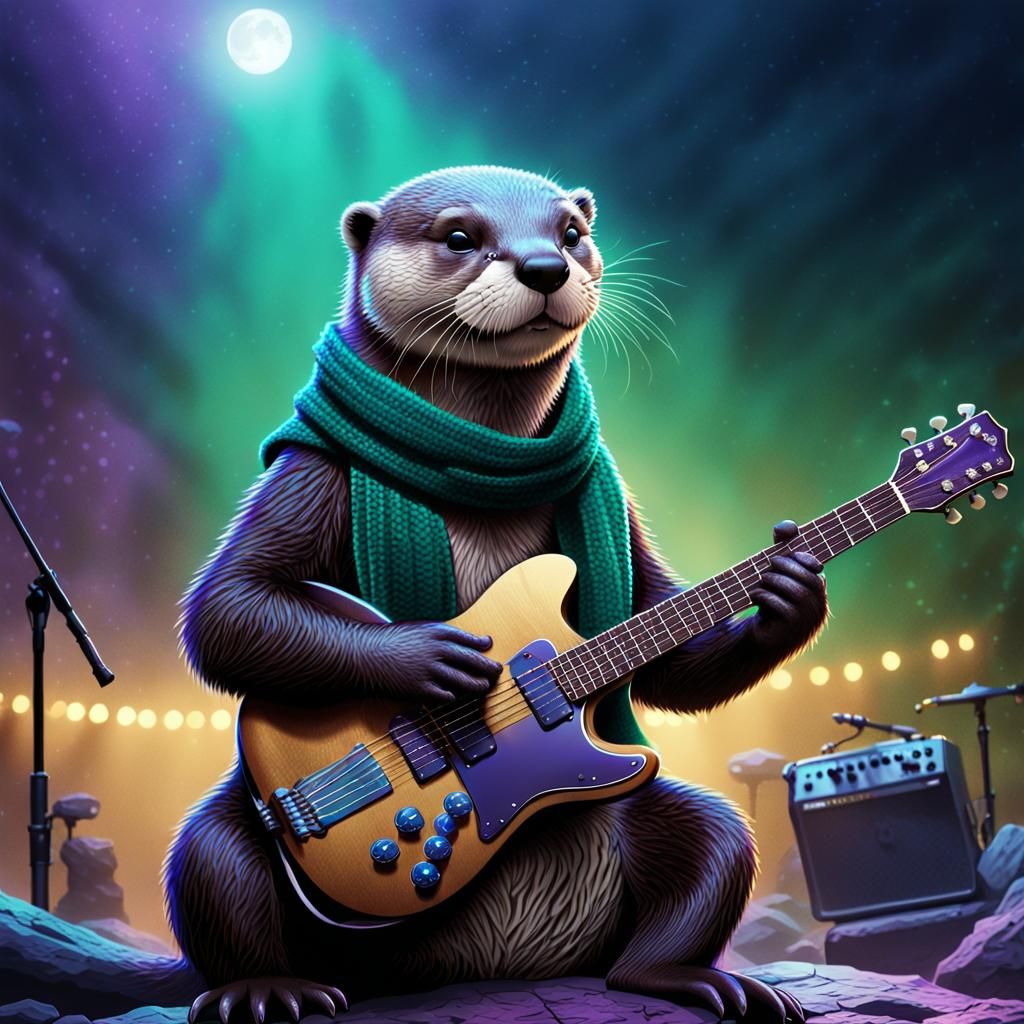 Otter Rock Star on Stage in Digital Painting