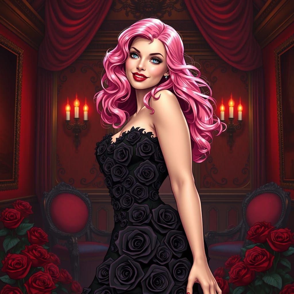 Sultry Black Rose Goddess in Scarlet Chamber