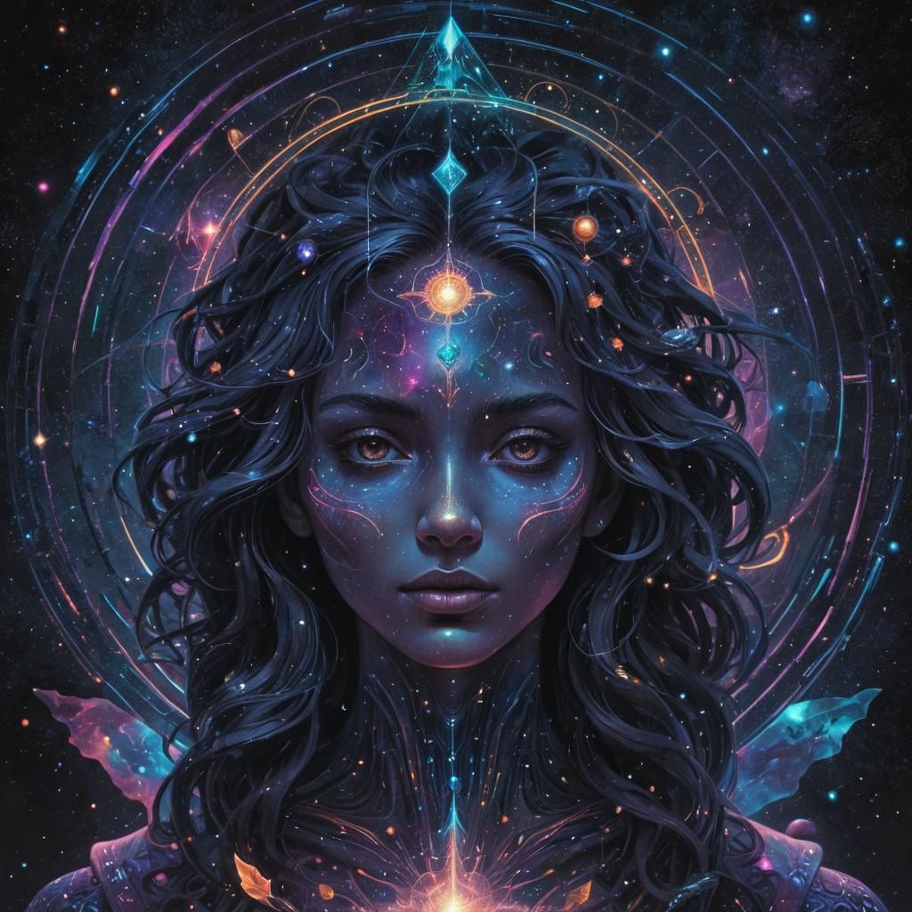 Grimdark Cosmic Illustration in Pablo Amaringo Style