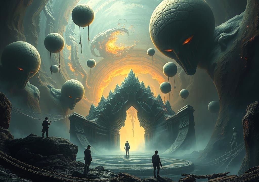 Cosmic Entity Reveals Ethereal Gateway in Dark Fantasy