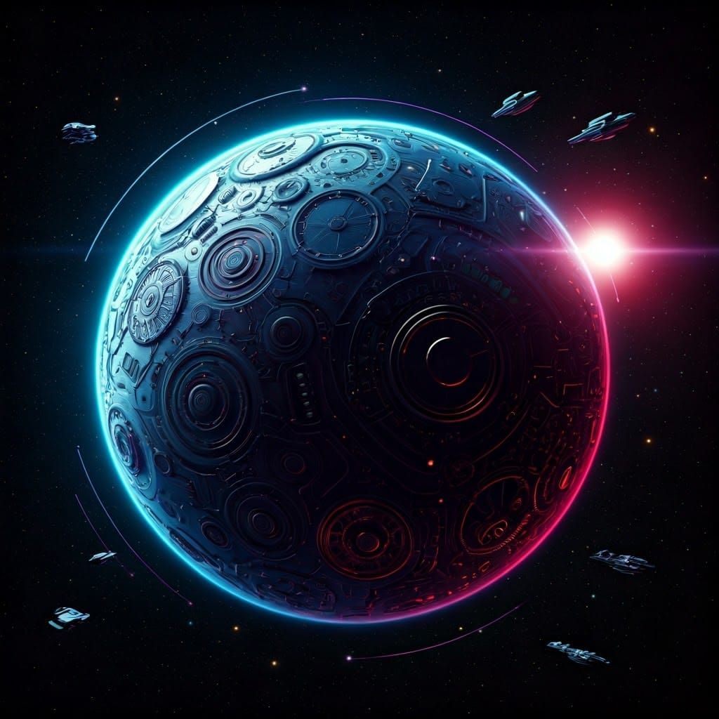 Cyberpunk Cybernetic Planet in Galactic Orbit