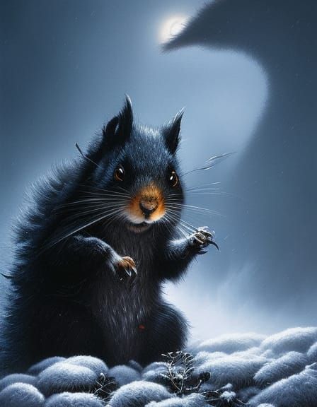 Fluffy Grim Reaper Squirrel Portrait in Gothic Style