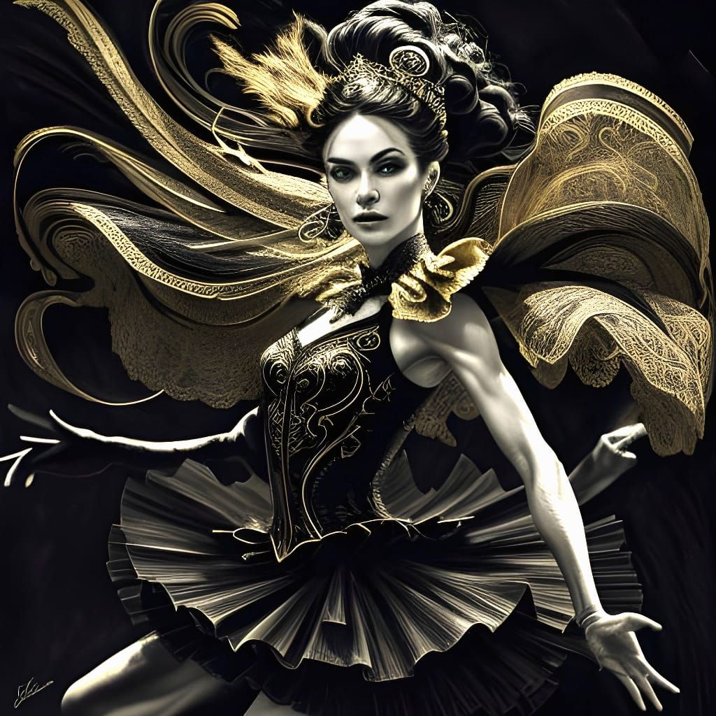 Ballet Dancer in Scratchboard Art Style