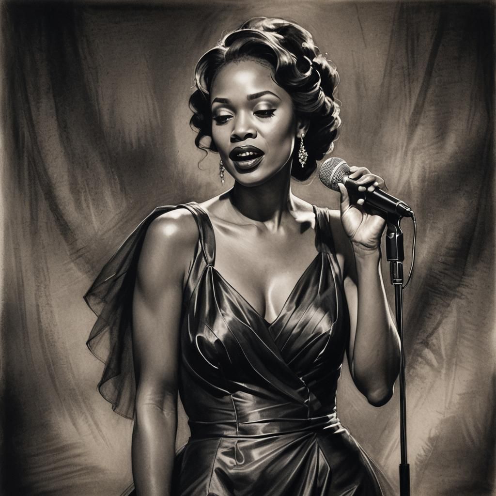 Jazz Singer in Evening Gown: Charcoal Drawing