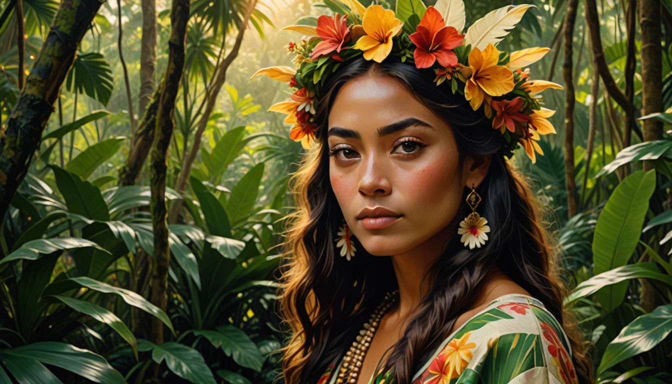 Young Polynesian Woman in Jungle Paradise