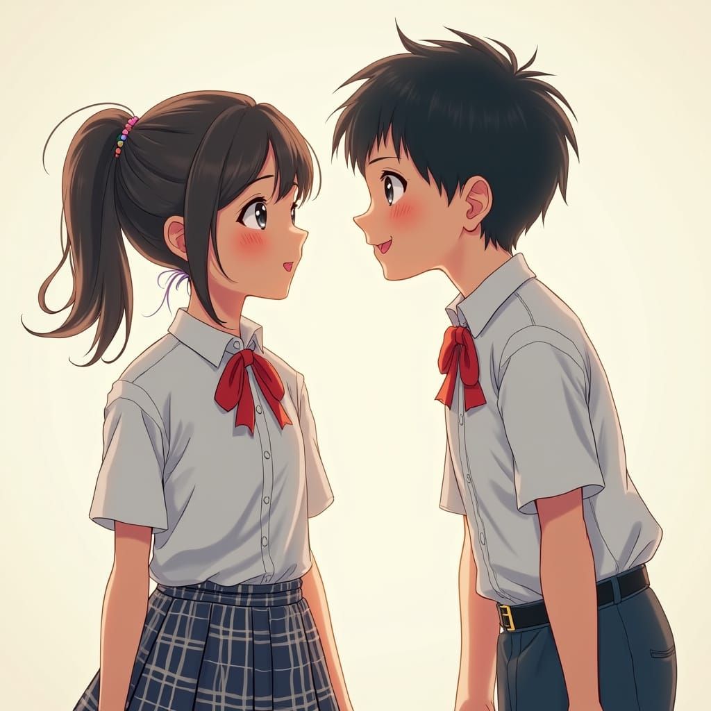 Asian Schoolgirl's Warm Smile in Vibrant Style