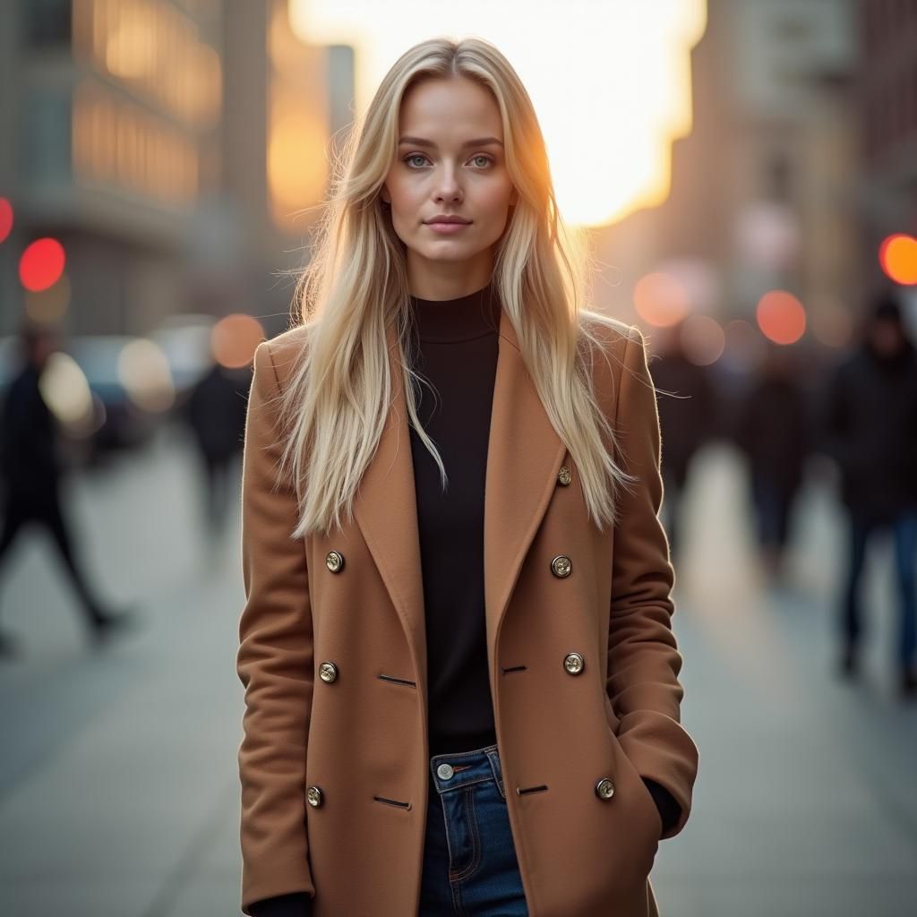 Woman in City Street at Sunset: Professional Portrait