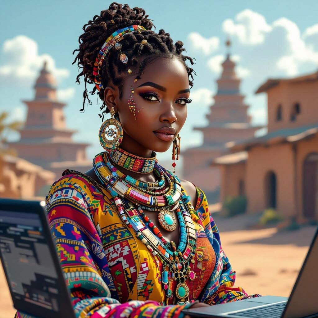African Woman in Futuristic Southern African Attire