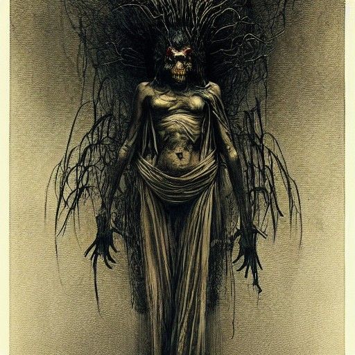 Terrifying Jorogumo in Horror Engraving Style