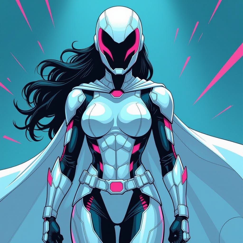 Female DC Superhero OC in White Armor with Cyan Magenta Acce...