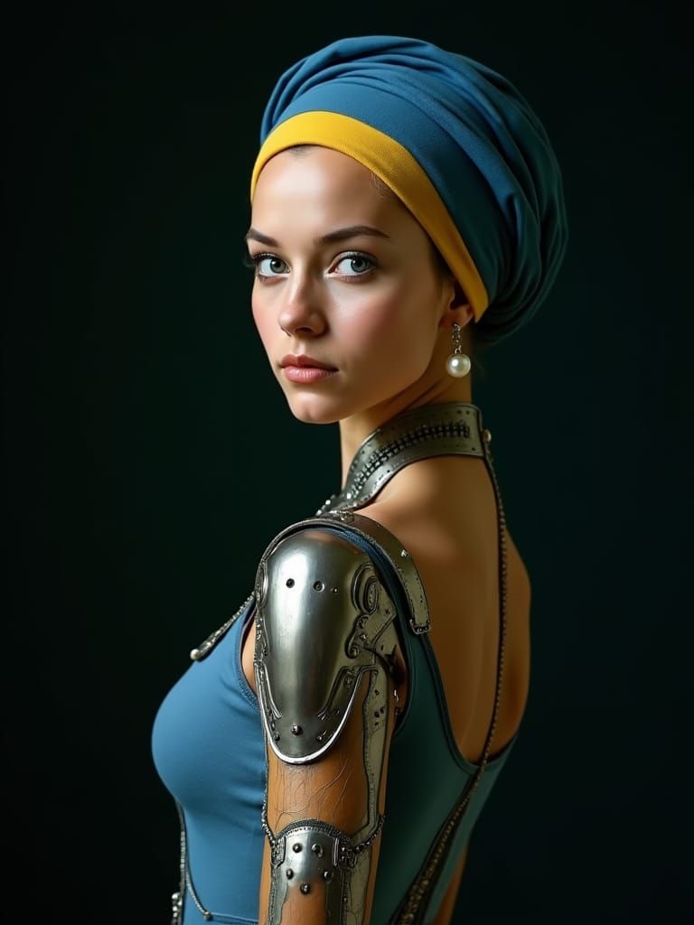 Cyberpunk Woman with Metallic Implants and Blue Eyes
