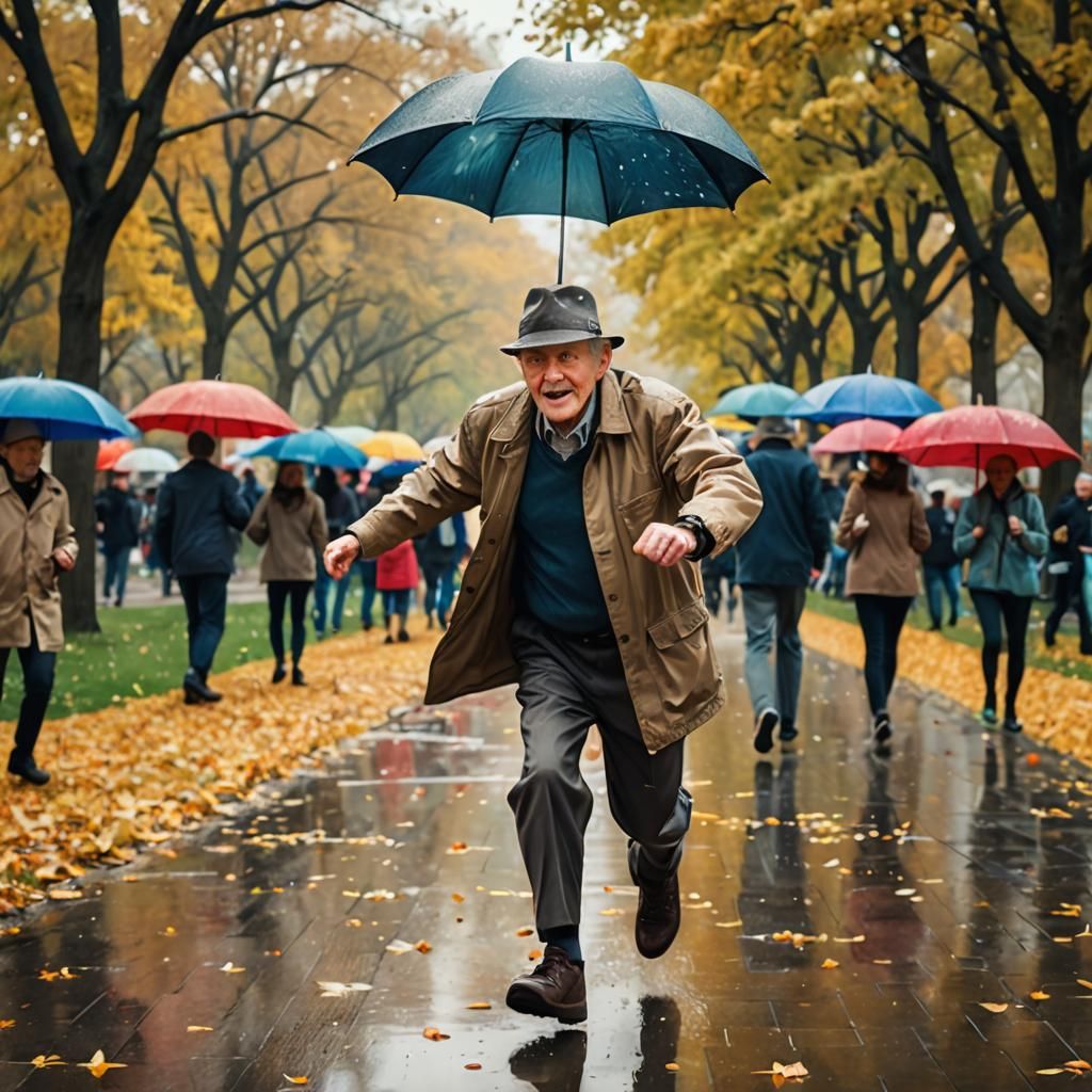 Whimsical Art of Windy Day in the City