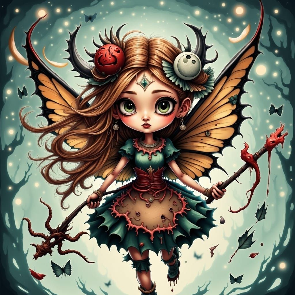 Gothic Tooth Fairy in Whimsical Surreal Illustration