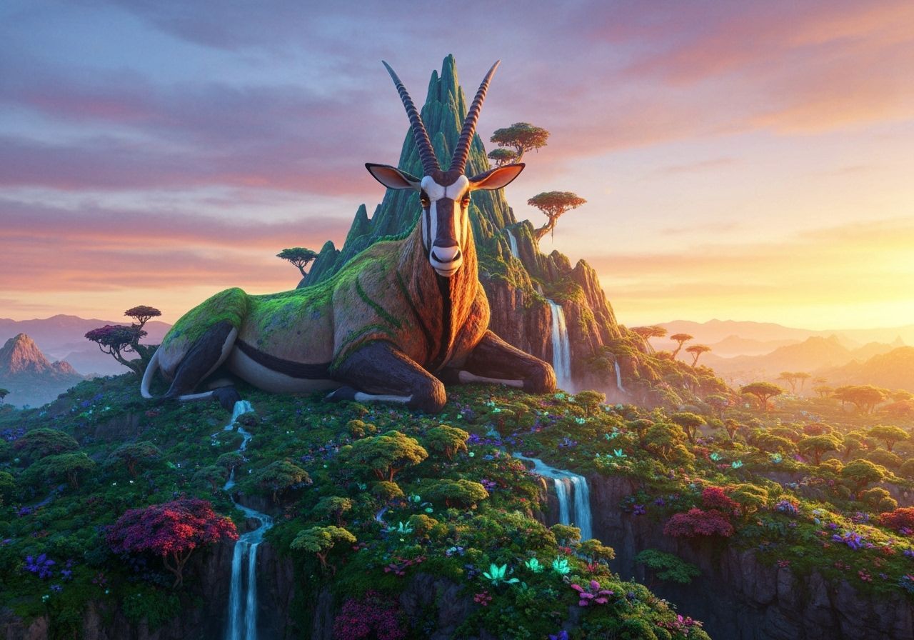 Oryx Mountain at Dawn in Disney Pixar Style