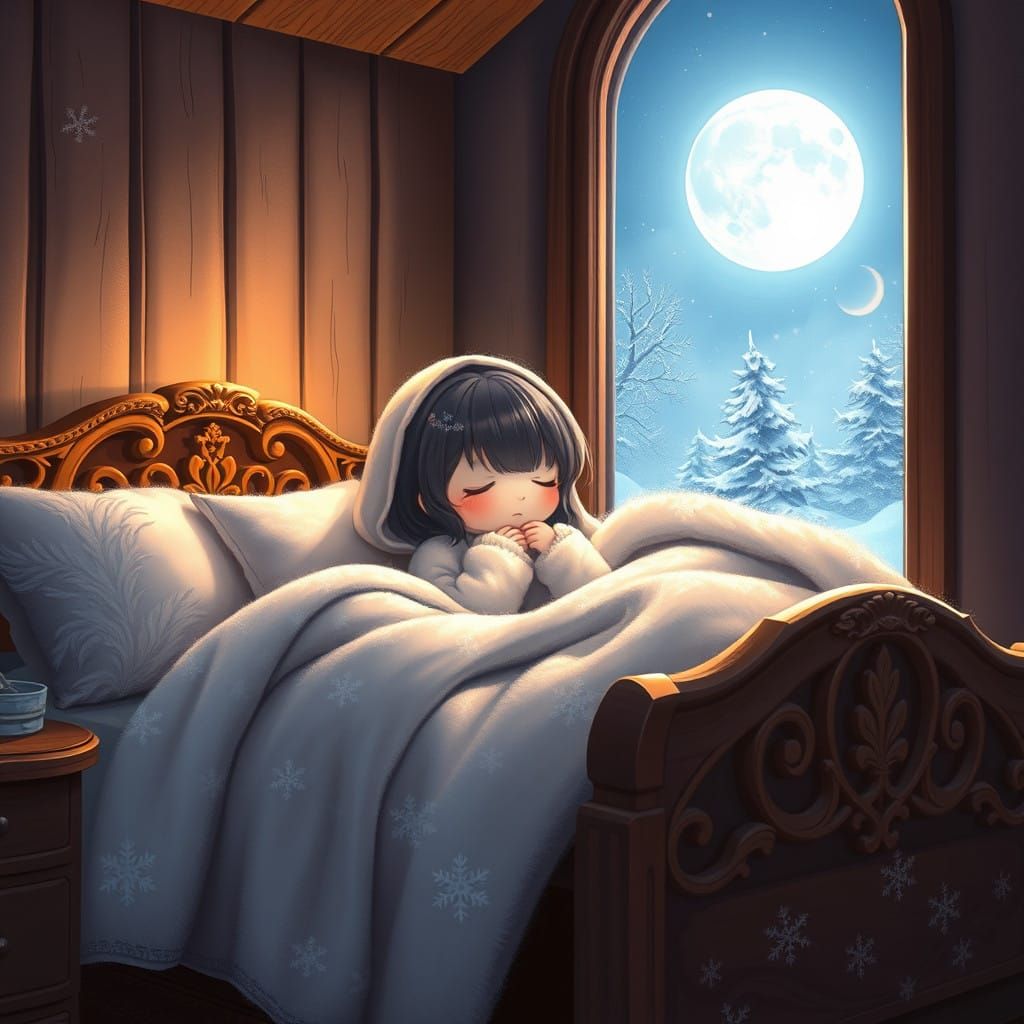 Chibi Girl in Whimsical Winter Wonderland Scene