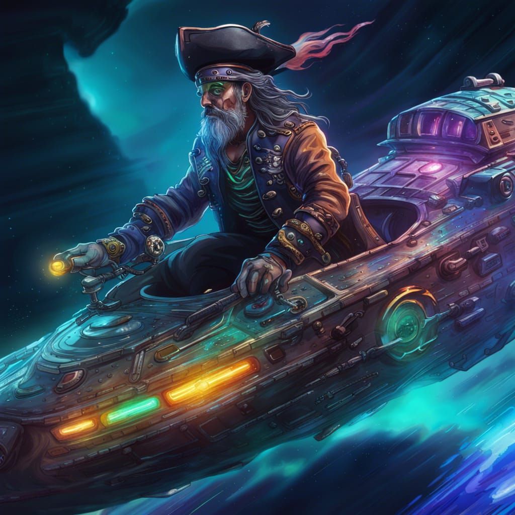 Ghost Pirate Commands Spaceship: Hyperrealistic Concept Art