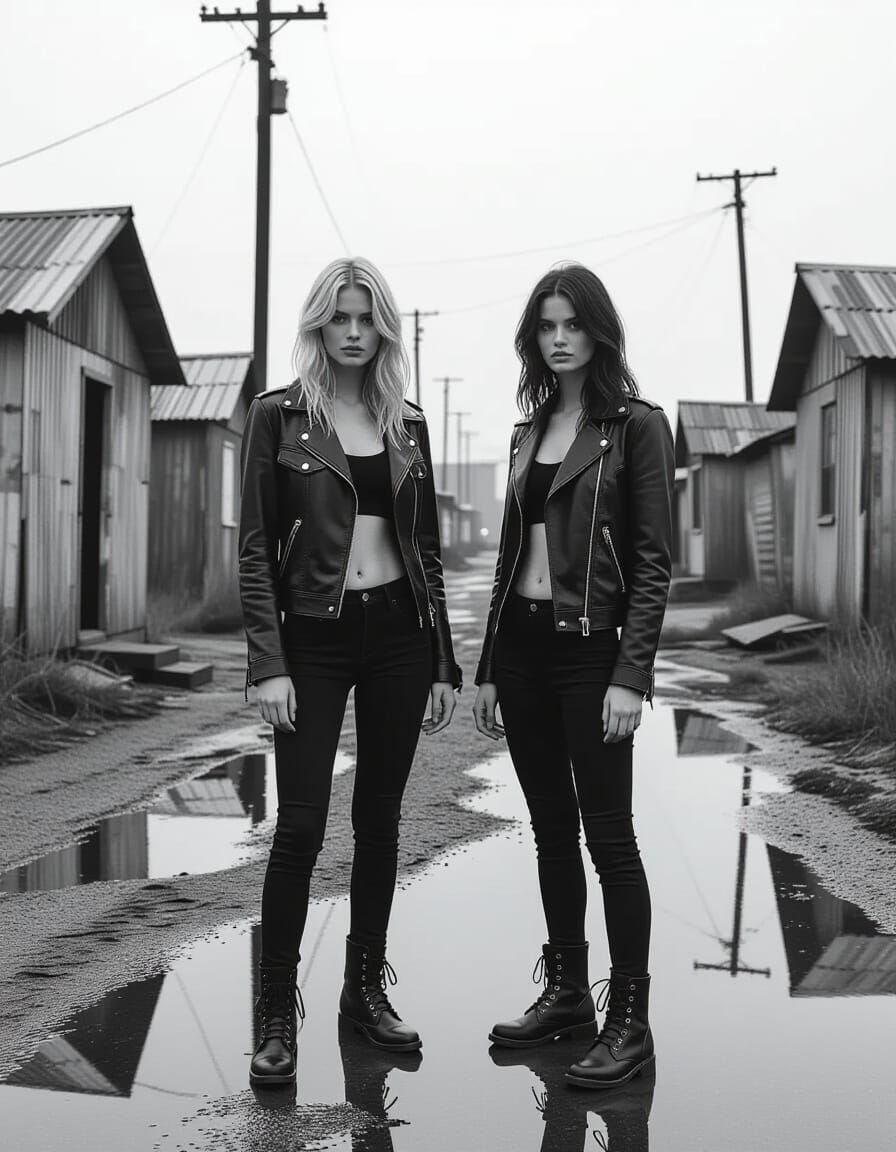 Desolate Urban Landscape with Two Models, Gritty Realism