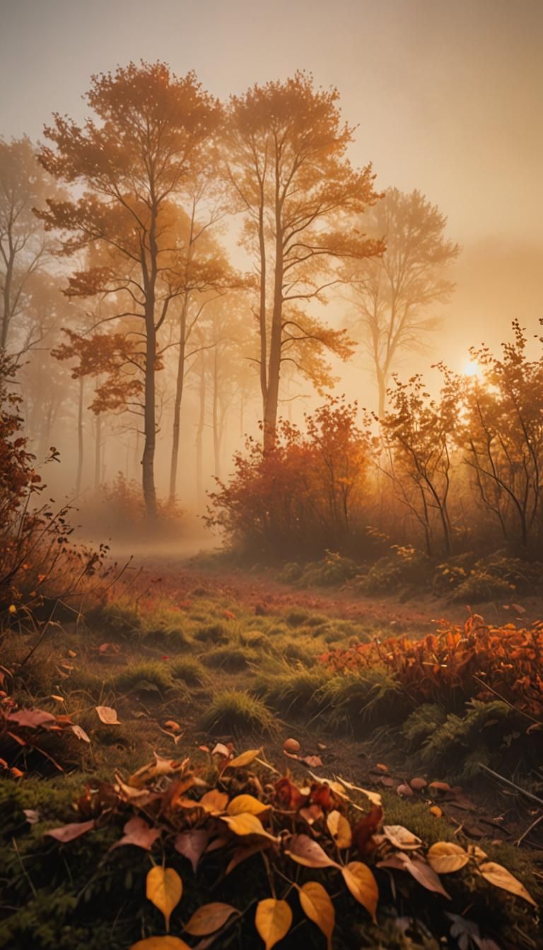 Cinematic Autumn Landscape at Dawn in Fog