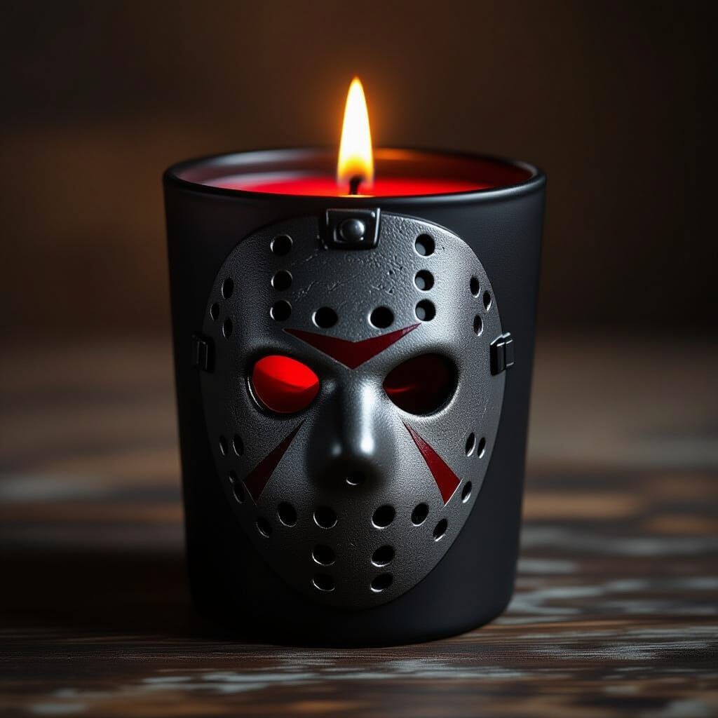 Eerie Jason Voorhees Candle in Cinematic Horror Style