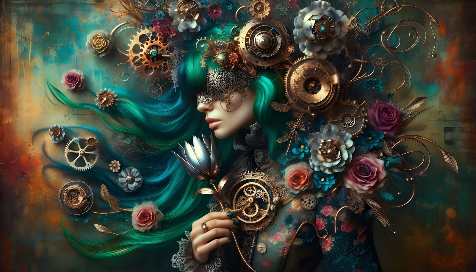 Gothic Steampunk Goddess of Blooming Machines