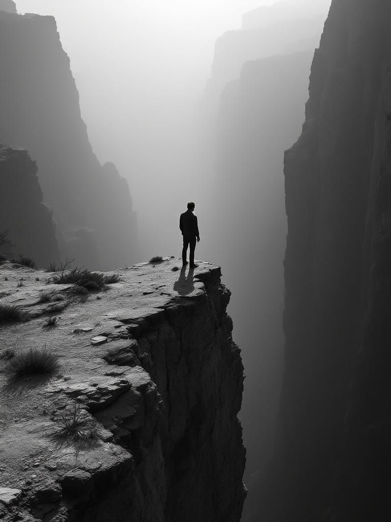 Solitude Amidst the Barren Landscape in High-Contrast Black-...