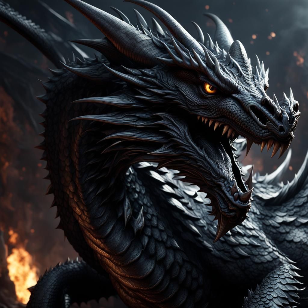 Fearsome Black Dragon Concept Art in 8k