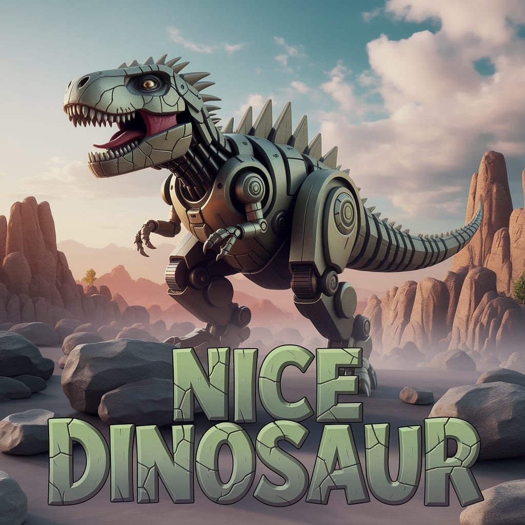 At the bottom of the canvas text that says "NICE DINOSAUR" i...