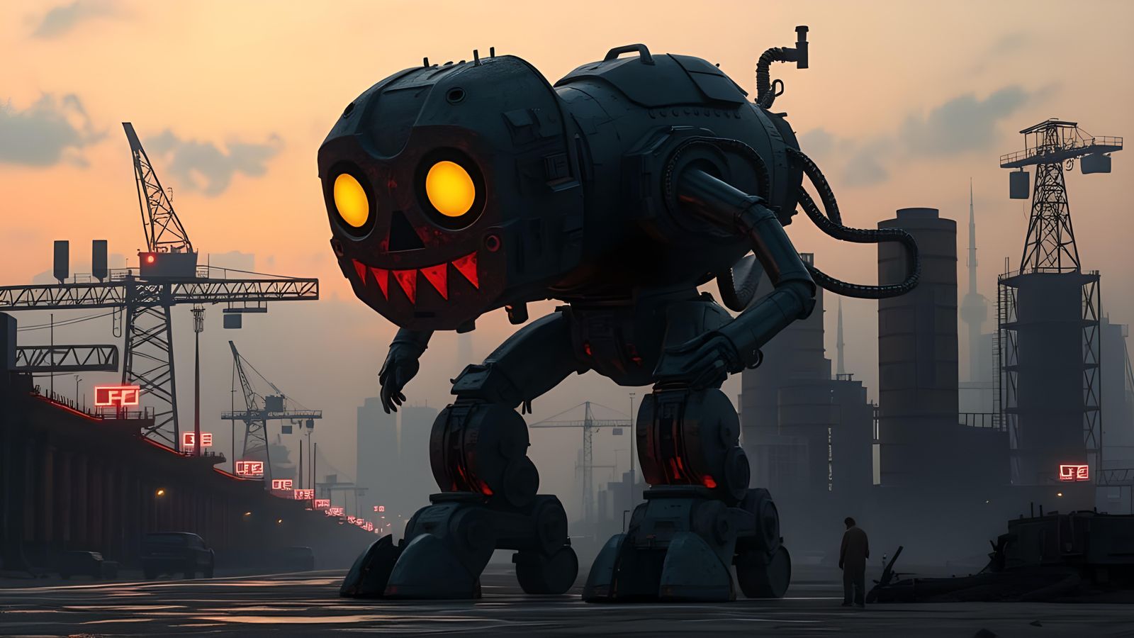 Giant Emoji Robot in Dystopian Wasteland