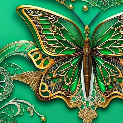 Art Nouveau Butterfly in Gold and Emerald