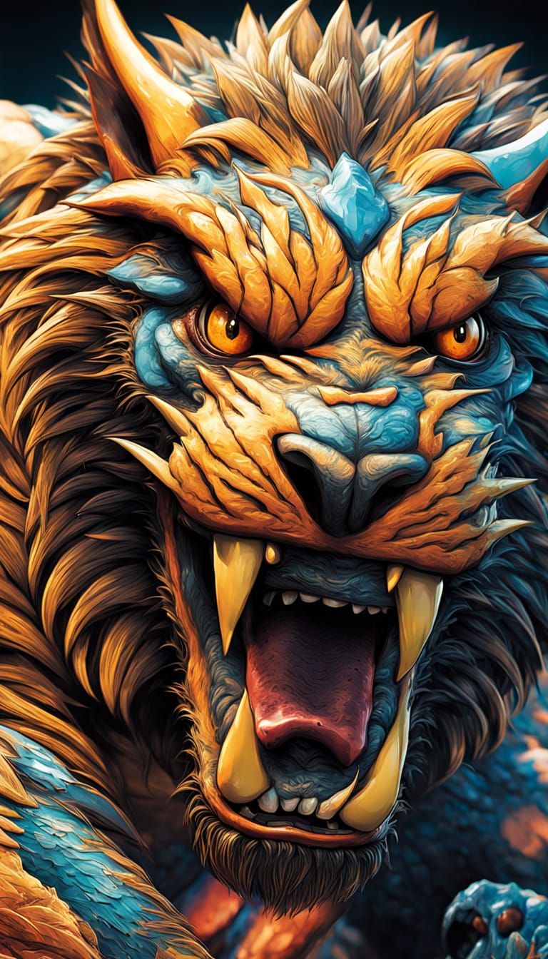 Hyper-Realistic Primal Beast Roar: Macro Photography