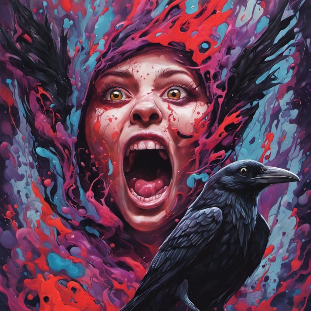Raven Woman Scream in Graffiti Street Art