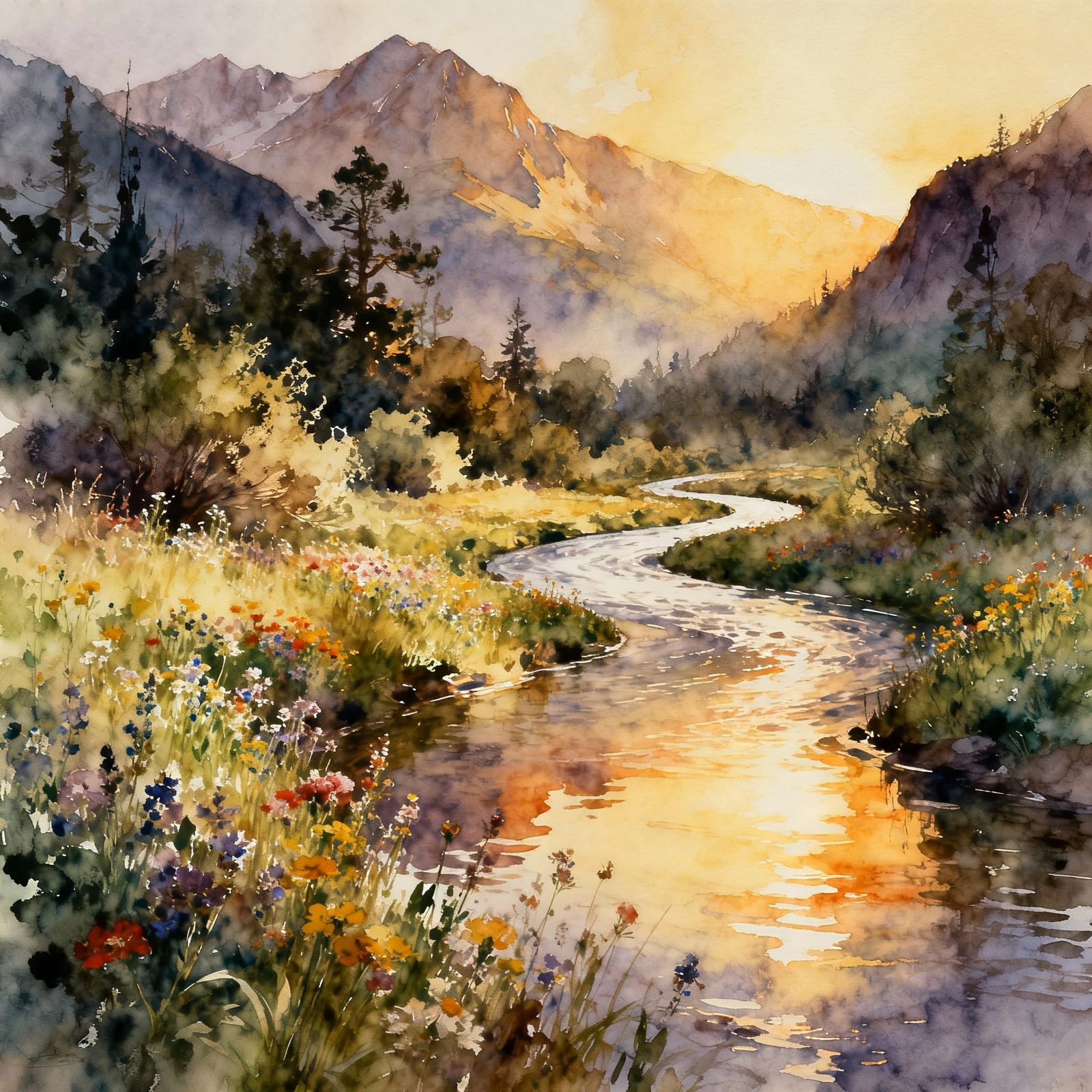 Peaceful River Landscape at Golden Hour