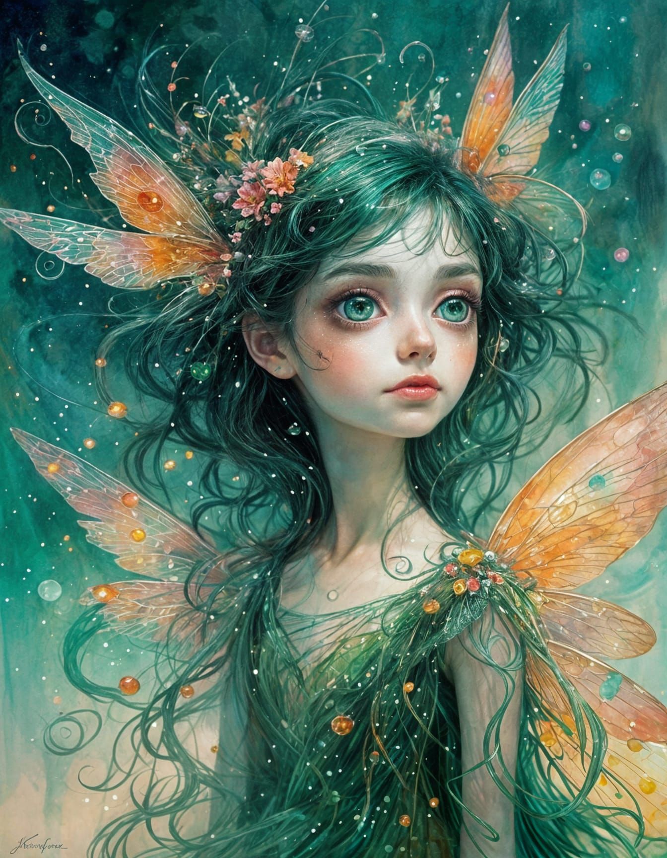 Whimsical Fairy Portrait in Impressionistic Watercolor