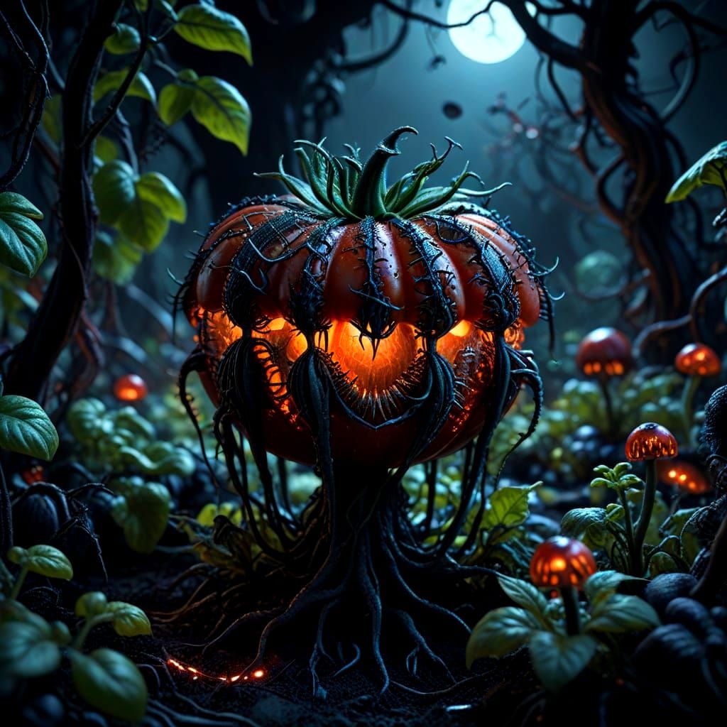 Creepy Mutant Tomato in Dark Zombiecore Garden