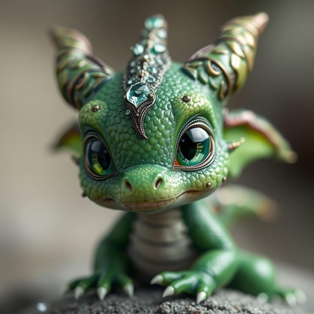 Adorable Emerald Dragon Cub with Soulful Eyes