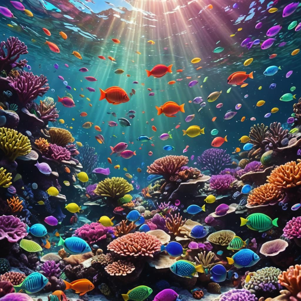 Rainbow Fish in Vibrant Coral Reef: Digital Art