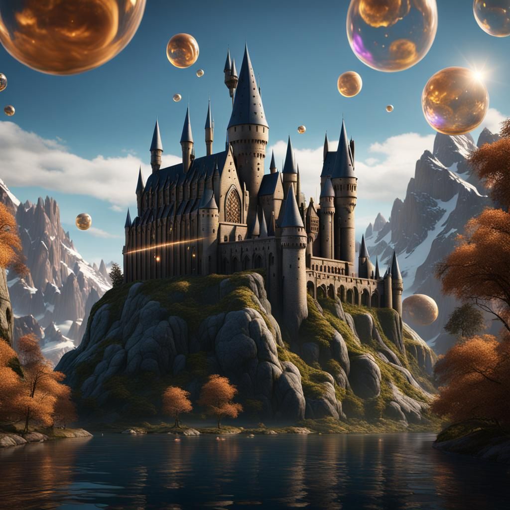 Hogwarts-Inspired Castle Protected by Bubble: Fantasy Art