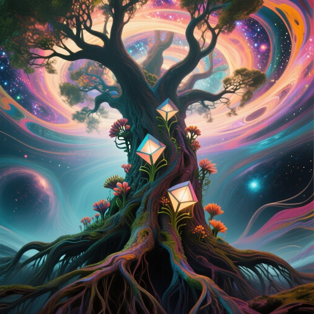 Sentient Cosmic Tree with Stardust Canopy