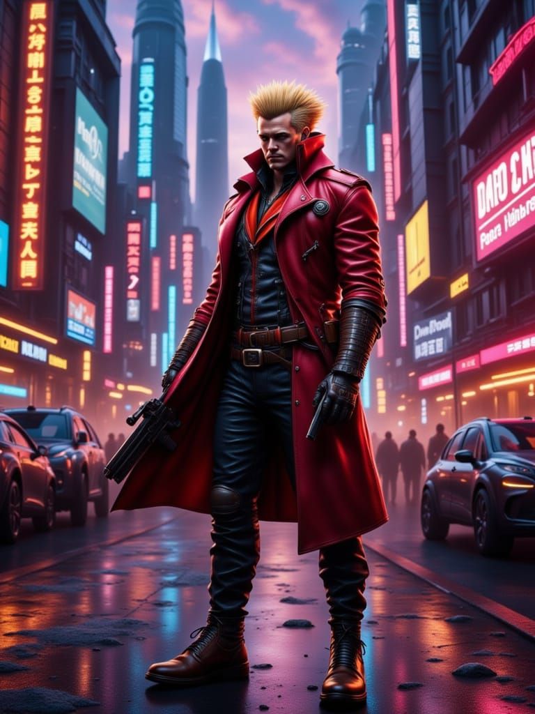 Futuristic RPG Character in Cyberpunk City
