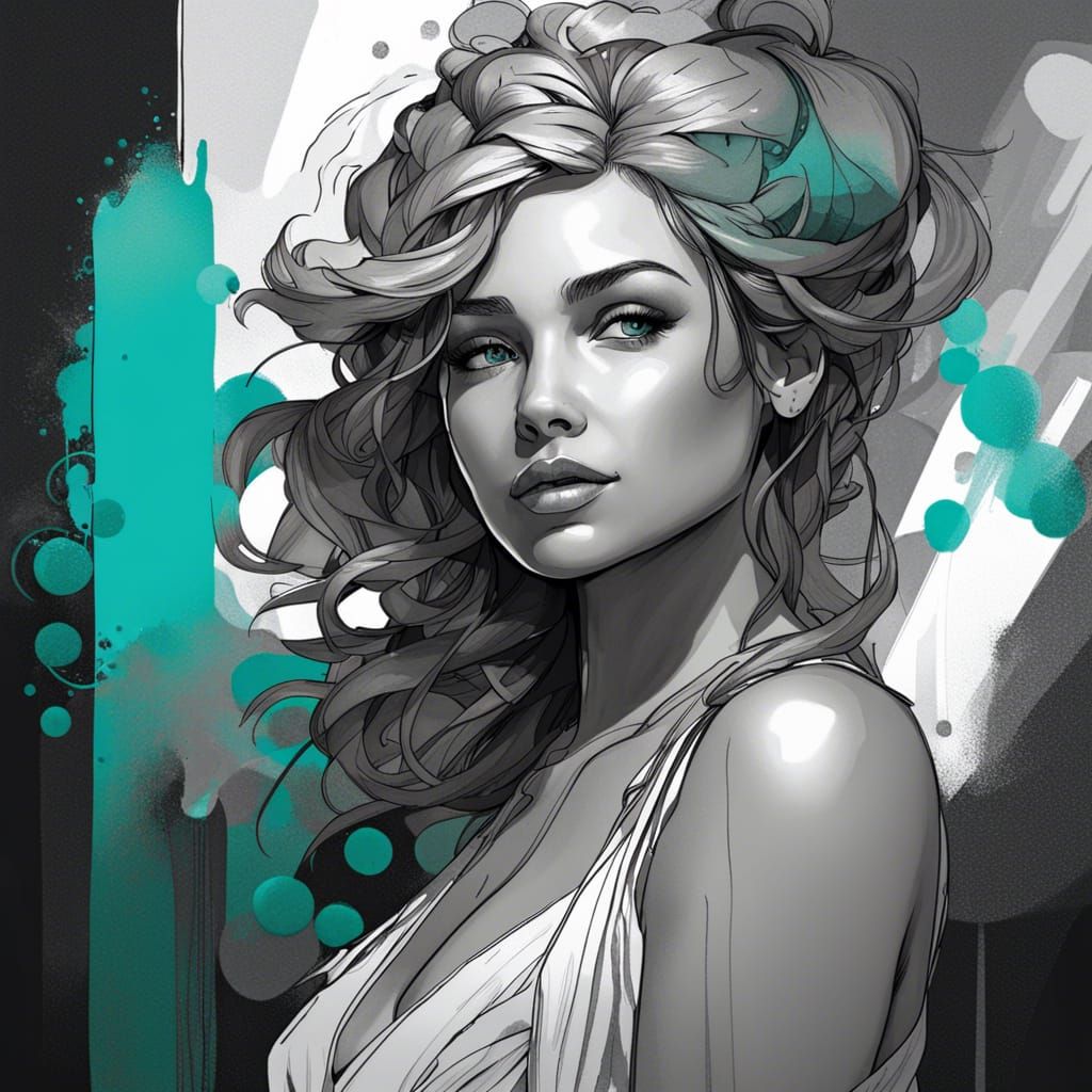 Detailed Ink Drawing of a Beautiful Woman