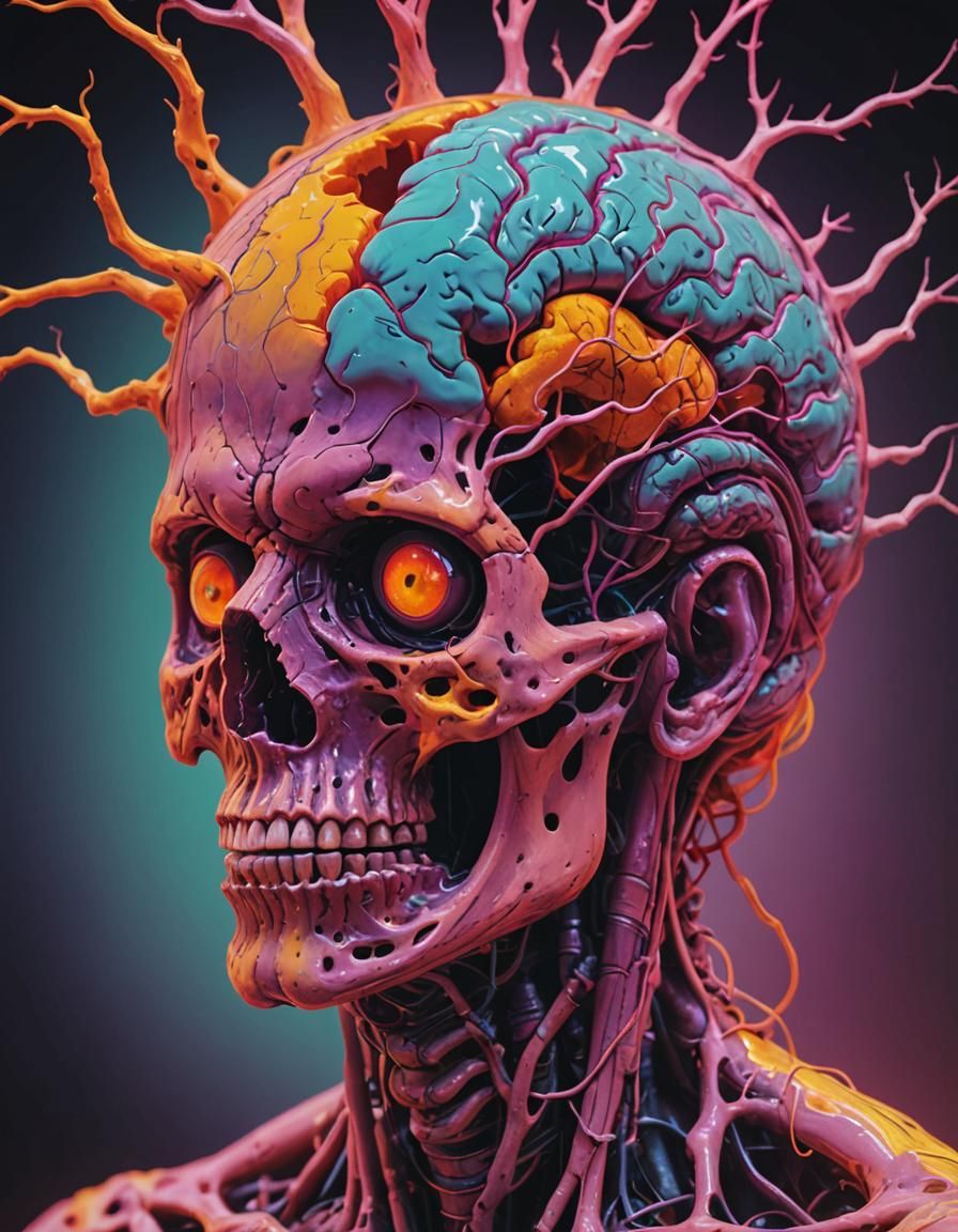 The insanity of surrealistic thermal imaging brain rot, is vividly depicted in a mix of Sketchfab toned acrylic art, mac...