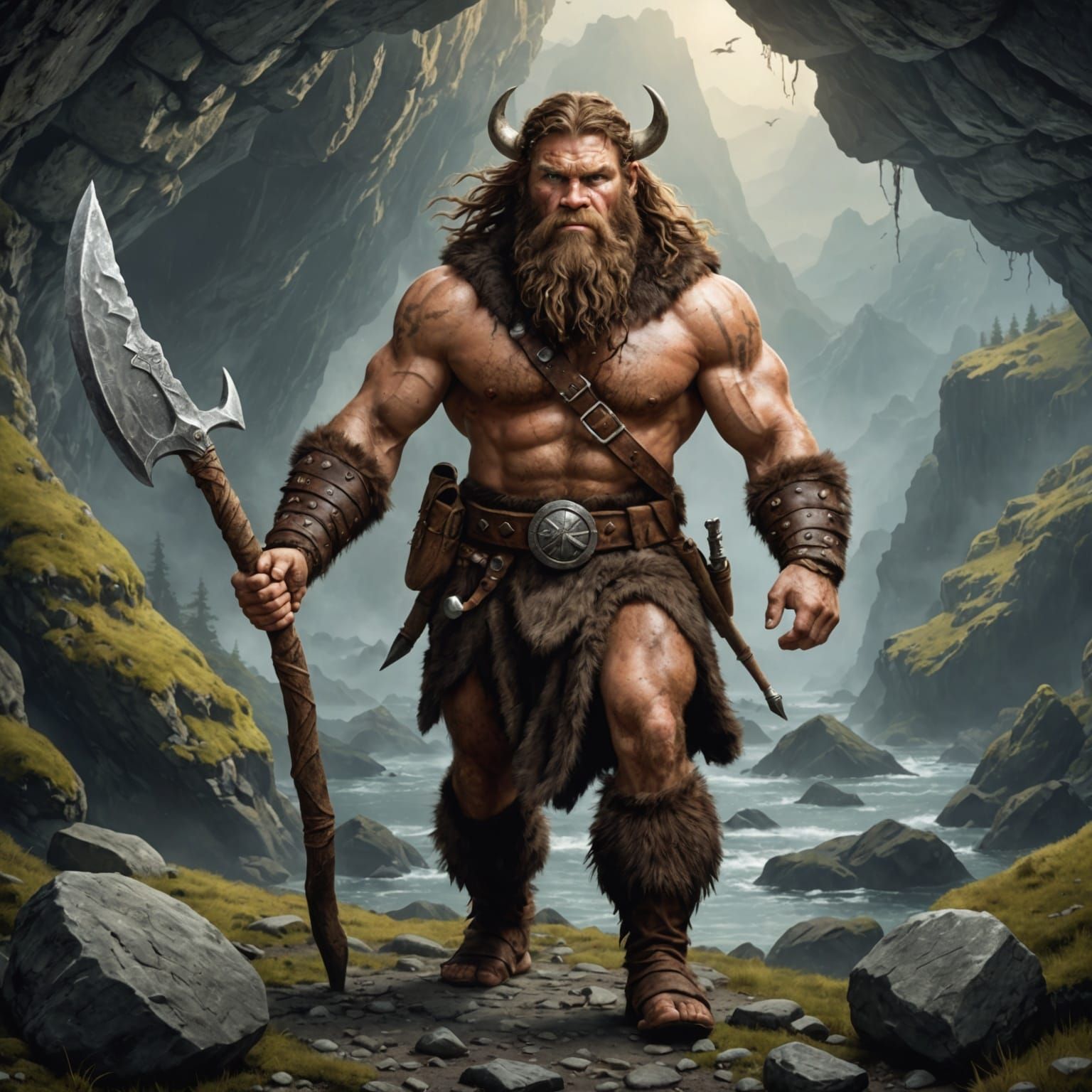 Viking Caveman in a Rugged Wilderness