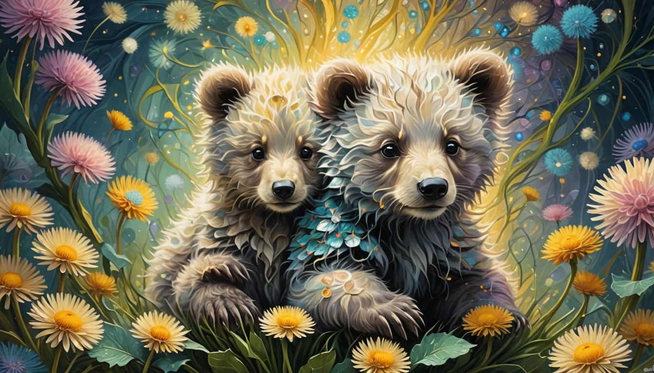 Cute Bear Cub in Mandelbulb Fractal, Art Nouveau